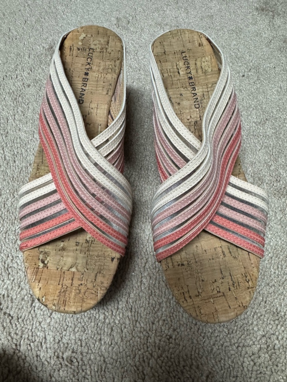 Lucky Brand Women's Striped Crisscross Slide Sandals in Pink and Coral
